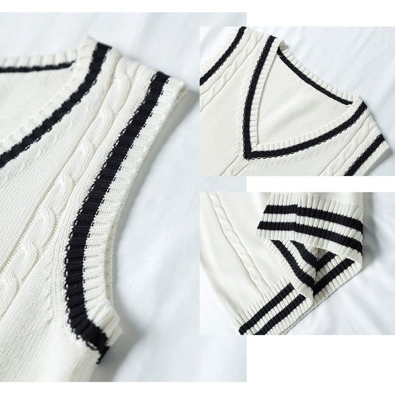 ZUEVI School Vest, Girls' Uniform Vest, Student, V-Neck, Loose Knit,