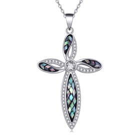 ONEFINITY Religious Cross Pendant Necklace 925 Sterling Silver Abalone Shell Cross Pendant Gifts for Women Jewelry