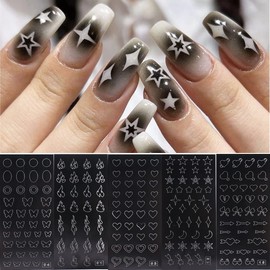 Airbrush Stencil for Nails 10 Sheets Heart Nail Charms Butterfly Bear Stars Hollow Nail Sticker Airbrush Templates French Manicure Tips Molds Nail Salon Supplies…