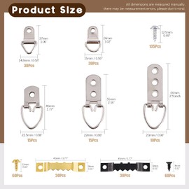 Wokape 7 Styles Picture Hangers Set, 415 Pieces Heavy Duty Assorted Picture Hangers with Screws for Pictures Wall Hanging