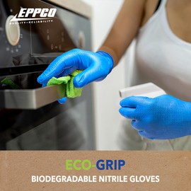EPPCO Eco-Grip Textured Industrial Non Latex Work Disposable Nitrile Gloves for Mechanics, Automotive, Gardening, Sustainable, X-Large, 90 Per Box