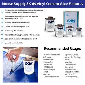 Moose Supply SX 69 Vinyl Repair Kit | Inflatable Bounce House Repair Kit | White | Includes 8 Ounce Adhesive and Vinyl Roll | for Flexible, Waterproof Repairs of Tears, Punctures, and Holes