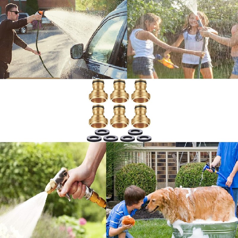 Solid Brass Hose Connector 6 Pieces 3/4" GHT Thread Male