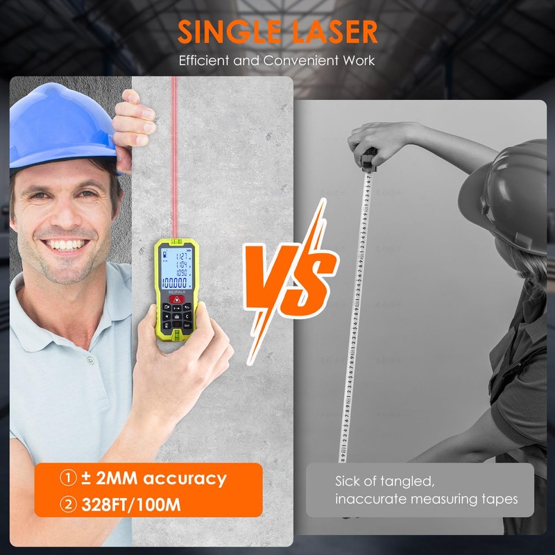 BILIPALA Laser Measure, 100M/328ft Laser Distance Meter with Backlit LCD,