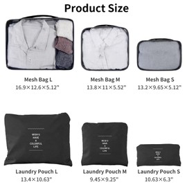 jealkip Travel Packing Cubes Lightweight,6 Set Luggage Organizers for Suitcase,Travel Accessories Bags for Clothes Shoes Electronics Cosmetics Toiletries Black