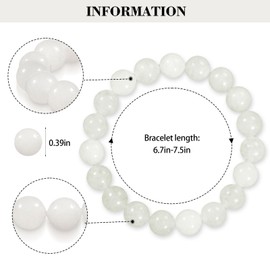 Natürliche Stretch-Jade-Armband für Frauen Männer 10MM Bead 6,7 Zoll bis 7,5 Zoll Heilung Kristall Energie Edelstein Armband für Frauen Männer Geschenk(Weiß)