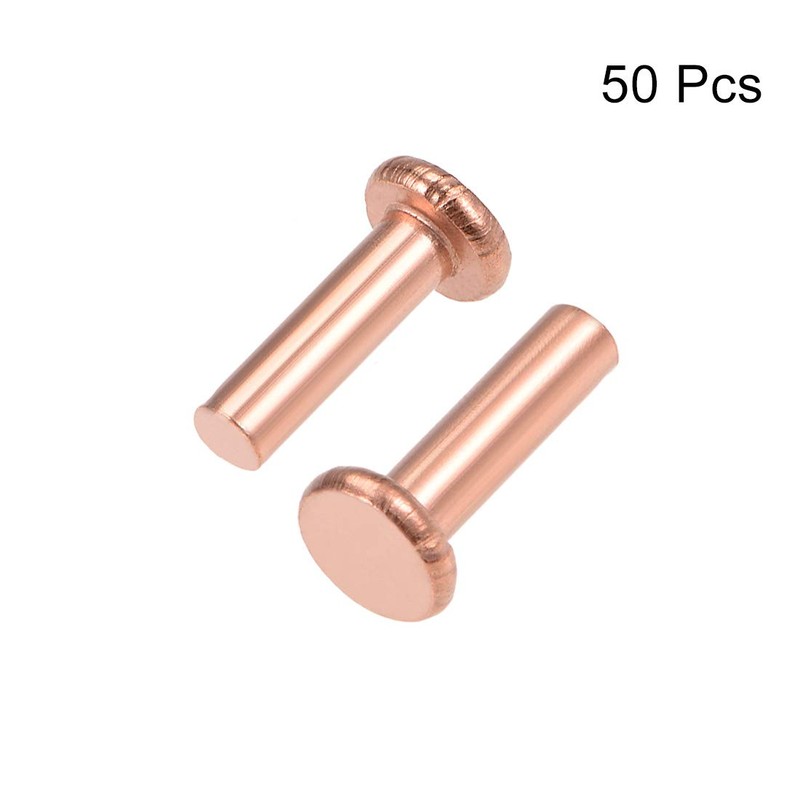 uxcell 50 Pcs 1/8" x 25/64" Flat Head Copper Solid