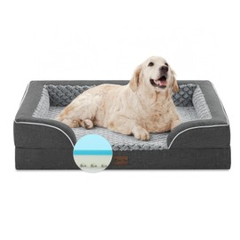 Casa Paw Memory Foam XL Dog Bed with Bolsters, Cooling Dog Beds for Extra Large Dogs, Waterproof Orthopedic Dog Bed with Removable Washable Cover and Nonskid Bottom(X-Large,Dark Grey)