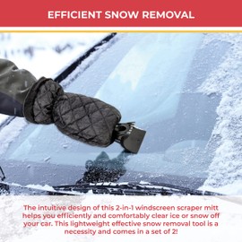 GADLANE Ice Scraper with Glove - 2pcs Glove Ice Scraper for Car Windscreen Set Removes Snow & Ice Keeping Hands Warm when Using the Glove Car Window Scraper - 2 PACK of Car Scraper with Glove
