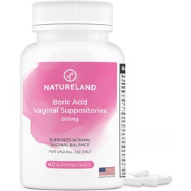 NATURELAND Supositorios Vaginales de Ácido Bórico 600mg, 40 Unidades, Restauran el Equilibrio del pH y Reducen Sequedad, Olores, Picazón y Descarga Vaginal.
