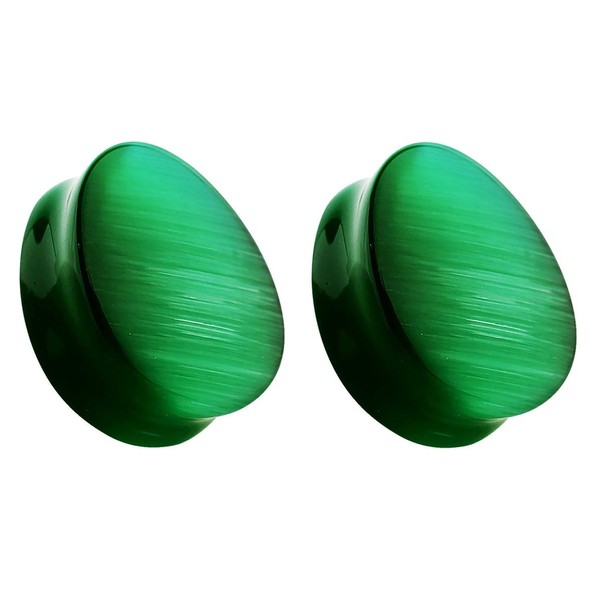 Pierced Owl Natural Green Cat's Eye Stone Double Flared Tear