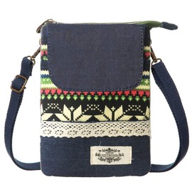 WITERY Small Canvas Cell Phone Purse Wallet- Handmade Cute Floral Cross Body Phone Pouch with Shoulder Strap for Women Teen Girls