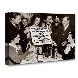 No Intoxicating Liquor: 16x20 Stretched Canvas Poster-Vintage 1920s Retro Photos- Speakeasy & Bootleggers - Prohibition Era Bar Black & White Photo, Antique Historical, Modern Lounge, & Home Bar Décor