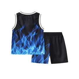 Fdqin Boys 2 Piece Outfit Athletic Tank Top Shirt with Shorts Basketball Jersey Set for Basketball Training Black-Blue 5-6 Years