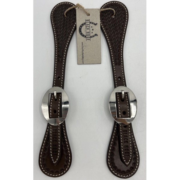 Black Hoof Basket Tooled Leather Spur Straps for Horse Riders