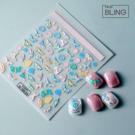 Embossed Pastel Butterfly Nail Sticker FEB339 / 엠보 파스텔나비 네일스티커 FEB339