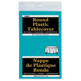 Round Teal Plastic Tablecloth, 84"
