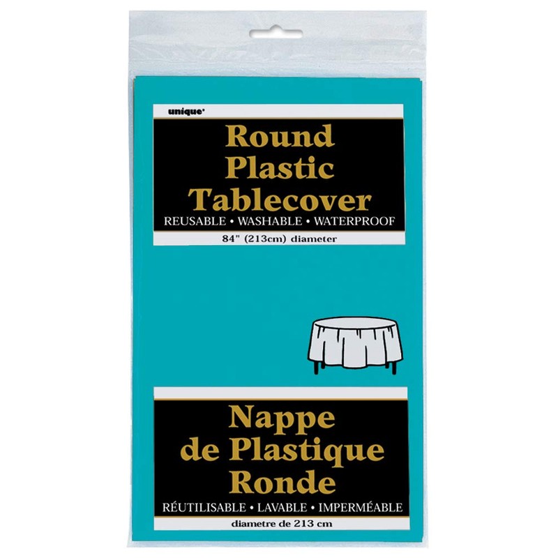 Round Teal Plastic Tablecloth, 84"