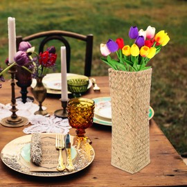 Alipis Rattan Vases for Flowers Natural Seaweed Weave Basket Handmade Rattan Vase Tall Plant Holder Woven Container Bamboo Weaving Vase Flower Arranger Dried Flower Vase Boho Home Decor 11inch