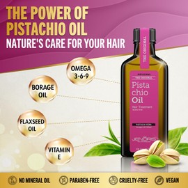 Jenoris Pistachio Oil Hair Serum for Frizzy and Damaged Hair, Lightweight Hair Oil for Dry Hair with Omega 3-6-9 Complex, Anti-Frizz Hair Serum for Shine, Hydration & Split-End Treatment, 3.38 fl.oz