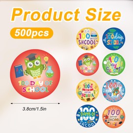 500pcs 100 Days of School Stickers, 1.5in Cute 100th Day Stickers Decals Roll Colorful Teacher Incentive Reward Stickers for Kids Students Kindergarten School Class Party Decoration