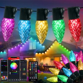 Brightown Smart Christmas Lights Outdoor, 100 LED RGB C9 String Light with Remote, App Control, Music Sync, Connectable Waterproof Christmas Lights for House Tree Patio Holiday Xmas Decor