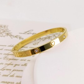 cutepul Love Bracelets Stainless Steel friendship Bracelet Cubic Zircon Filled Gold and Silver Female Women Mother's Day Valentine's Day Wedding Couple and Birthday Gift (Love Gold, 7.1inch)