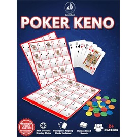 Pokeno Poker Bingo Set: 12 Double-Sided Boards (12 Unique Layouts), 250 Chips, 1 Decks Waterproof Poker Cards. Family Casino Night Fun