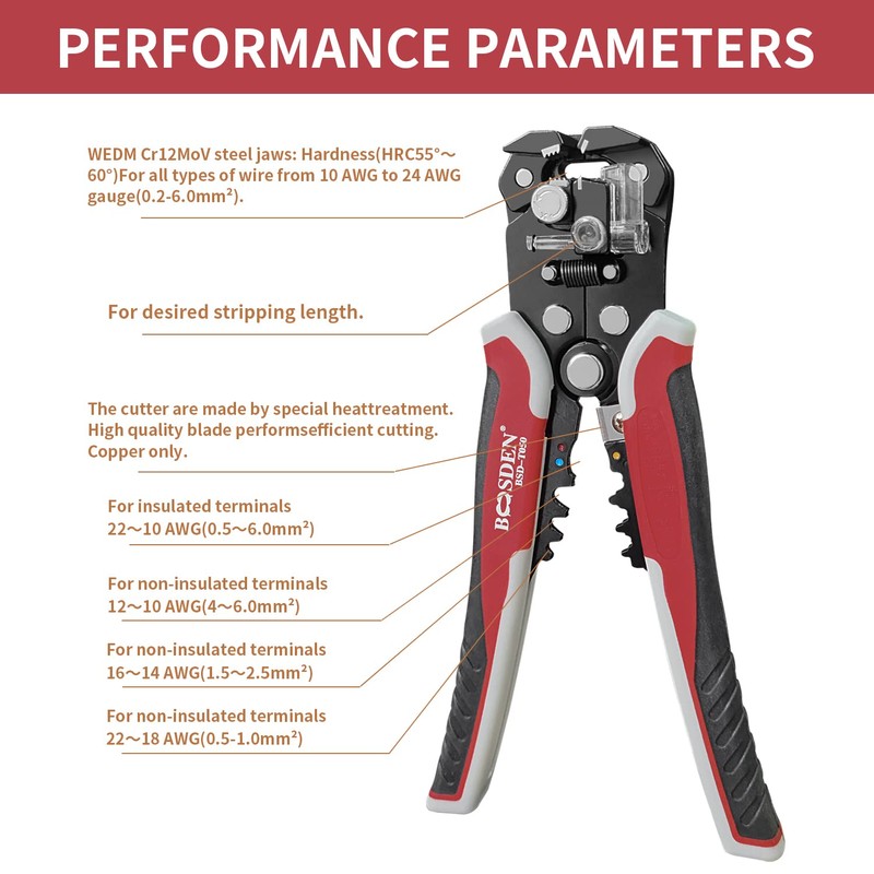 BOOSDEN Wire Stripper Self-adjusting Cable Stripper Wire Stripper Wire Cutting