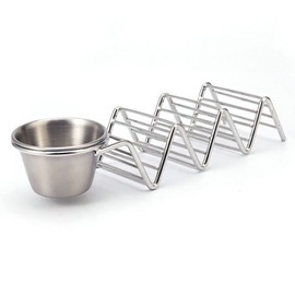 TOPINCN Taco Holder Stand, Stainless Steel Taco Rack 3 Grid V Shaped Taco Holder Rack Taco Tray with Sauce Cup, Metal Corn Tortilla Serving Tray Taco Plates Can Hold 3 Tacos for Home (with Sauce Cup)