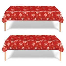 2 Pack Christmas Table Cloth Party,137x274cm Rectangle Large Plastic Red Tablecloth Snowflake Party Tableware Decor,Snowflake Xmas Tablecovers Party for Winter Holiday Xmas Party Dinner Table Cloths