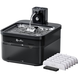 DownyPaws Cat Water Fountain Stainless Steel Cordless, 84oz/2.5L Fursink Wireless Pet Water Fountains for Cats Indoor, Battery Operated Cat Drinking Fountain, BPA-Free, Black with 6 Filters