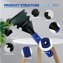 MANUFORE Trim Puller Upgraded Reinforced Design Pry Bar with 1050 Steel Multi-Tool Heavy Duty Tile Removal Tool for Removing Wood Floor, Baseboard, Door Casings, Tiles, Nail Pulling Blue