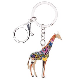 WEVENI Alloy Colorful Giraffe Keychain Accessories Enamel Jewelry Gifts For Women Girls Bag Car Wallet Charms (Brown)
