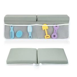 PandaEar Baby Bath Kneeler & Elbow Rest Pad, Comfortable Non-Slip Kneeling Mat Cushion with Toy Organizer Storage Pockets, Foldable Foam Mat for Toddler Bathroom Bathing Time (Grey)