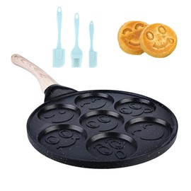 MEGYAD 26 cm Pancake Pan Non-Stick Seven Holes Crepe Pan Crepe Maker with Smiley Faces, Pancake Pan Pancake Maker for Gas etc., Fried Egg Pan for Omelettes Pancakes Burger