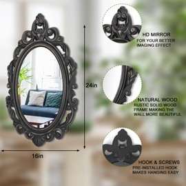 Lzuso Black Oval Wooden Frame Vintage Wall Mirror Baroque Style Arendahl Traditional Carved Hanging Mirror for Wall Decorative Antique Mirror Aesthetic for Vanity Bedroom Living Room Kitchen Entryway