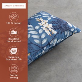 Maison d' Hermine Decorative Pillow Cover 100% Cotton 12"x20" Rectangular Washable Cushion Covers with Invisible Zipper for Couch, Bedroom, Home, Feuillage - Air Force Blue - Spring/Summer