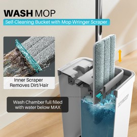 JOYMOOP Hands-Free Self-Cleaning Microfiber Mop and Bucket with Wringer Set for Home, Mops for Floor Cleaning and Wall Cleaner, Hardwood, Tile, Laminate, Vinyl Floors, Smooth Walls, and Glass Windows