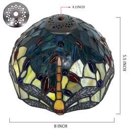 Small Tiffany Lampshade Replacement Only Stained Glass Style Lamp Shade 8 Inch Fit for Table Desk Lamp, Pendant Ceiling Light Fixture (Blue Yellow Dragonfly)