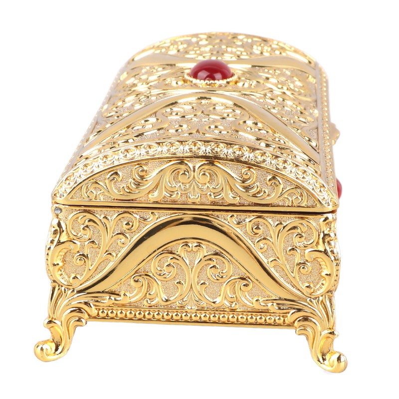 Vintage Metal Jewelry Box Rectangle Delicate Pattern Trinket Box with
