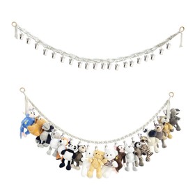 2M Hanging Stuffed Toy Holder with 20 Metal Clips, Cuddly Toy Storage, Soft Toy Storage, Bohemian Style Storage, Cuddly Toys for Decoration, for Hanging Hats, Christmas Cards