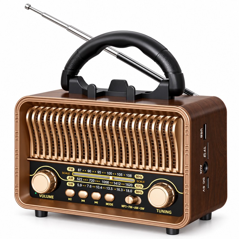 Retro Portable AM/FM/SW Radio with Bluetooth, AUX, TF Card, USB-C