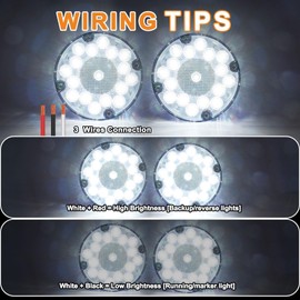 Wodvyss 2Pcs 7" Round White LED Backup Lights 17 LED Marker Clearance Running Lights Surface Mount for Transit Vehicles Bus Truck Trailers