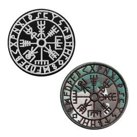 2 PCS Viking North EU Rune Compass Embroidered Patch Hook and Loop Applique Emblem Patch for Vests,Biker,Pants,Clothes,Backpacks,Jeans,Hats,Jackets,Armband,Uniforms,Coat,Helmets,Pouch,Bags