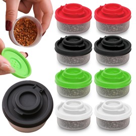 8 PCS of Mini Salt and Pepper Shakers, Portable Travel Spice Containers, Waterproof Mini Salt Shaker, Food Grade Plastic, Good Sealing, Suitable for Camping and Picnic (Black, White, Red, Green)