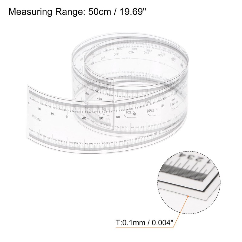 HARFINGTON Film Flexible Ruler 50cm 0.1mm Scale with R Angle