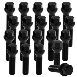 QIAOAUTOCC M14x1.5 Black Wheel Lug Bolts – 45mm Thread Length, 17mm Hex, 60° Conical Seat – Compatible with Wheel Spacers & European Vehicles – 20 Pack