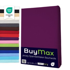 Buymax® Fitted Sheet, 70 x 140 cm, 100% Jersey Cotton, for Cot, Baby Bed Sheet, Mattress Height Up to 15 cm, Aubergine