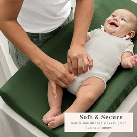 Coreeky 3 Pack Muslin Changing Pad Covers for Girl, Boy, 100% Soft Cotton Changing Table Cover, Breathable Baby Nursery Diaper Chang Pad Sheets (Leaf)